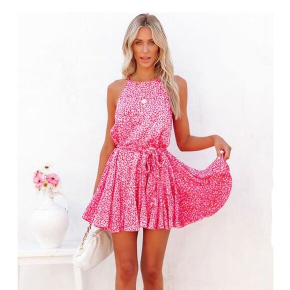 NWOT Aakaa | Leopard Print Sleeveless Mini Dress Waist Tie, Women's XL - Picture 3 of 9